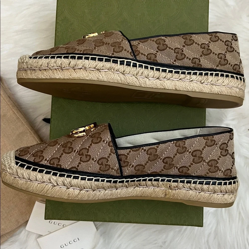 💯% Auth Gucci Women's GG Supreme Espadrille Flat 38
